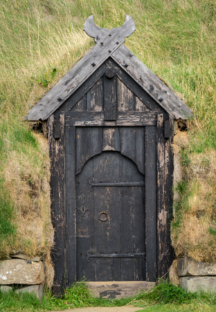 An Icelndic turf home doorの写真素材