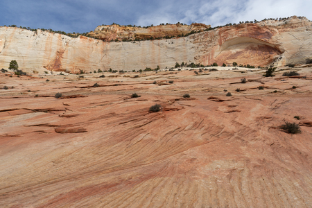 Sandstone formations as seen on Rt 9 in Zion National Park, Utah.の写真素材