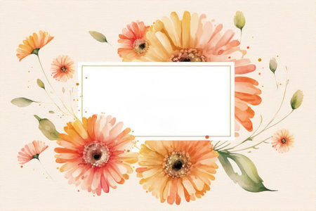 Watercolor gerbera flower frame. Welcome message card.Generative AIの素材