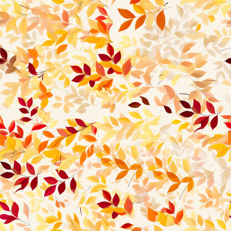 Autumn leaves, seamless pattern. An image for a repeating background. Generative AI.の素材