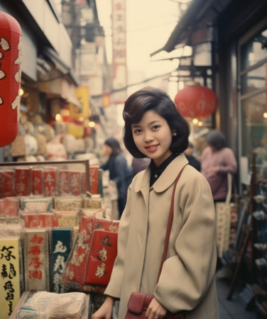Portraits of beautiful women in Ginza and Asakusa during the Showa era in Japan. Photo in old color image style.の素材