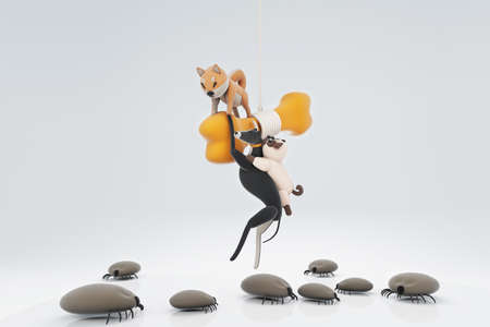3D illustrations, lots of activities of cute dogsの写真素材