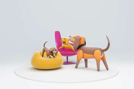3D illustrations, lots of activities of cute dogsの写真素材