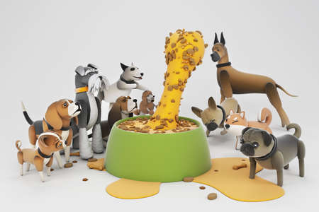 3D illustrations, lots of activities of cute dogsの写真素材