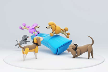 3D illustrations, lots of activities of cute dogsの写真素材