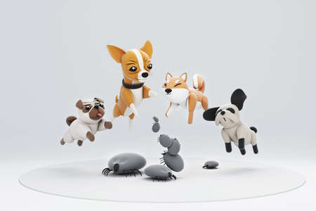 3D illustrations, lots of activities of cute dogsの写真素材