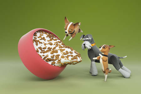 3D illustrations, lots of activities of cute dogsの写真素材