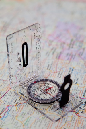 Compass on a map for travelの写真素材