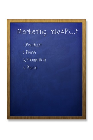 Marketing mix 4P on blue grunge chalkboardの写真素材