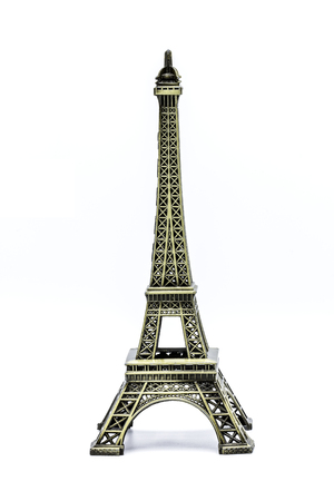 Souvenir Model of the Eiffel Tower on White Backgroundの写真素材