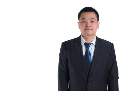 Portrait of Young Asian businessman standing isolated on white background. Using as business success concept,の写真素材
