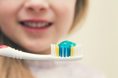 Little Girl Brushing Teethの写真素材