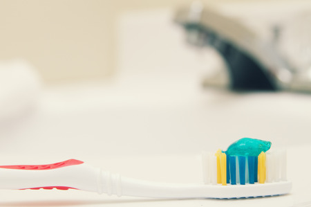 Toothbrush in bathroomの写真素材