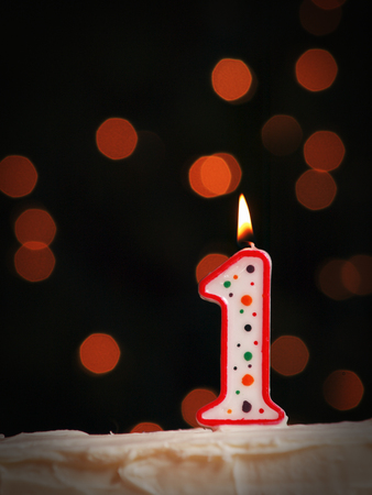 Cake with Number one Candleの写真素材