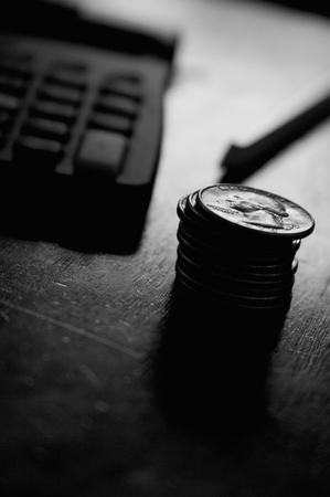 Calculator on a deskの写真素材