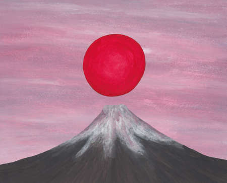 Sunrise over the Japanese mountain in front of the pinkish morning sky. This image is one of my own created seriesの写真素材