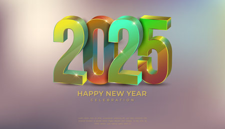 Happy New Year 2025. festive realistic decoration 3D colorfull elegant number for Celebrate 2025 party, calender and posterのイラスト素材