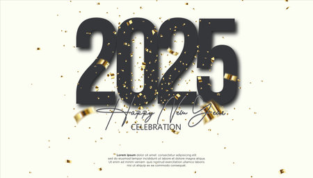 Happy New Year 2025. festive realistic decoration elegant number for Celebrate 2025 party, calender and posterのイラスト素材