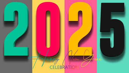 Happy New Year 2025. festive realistic decoration elegant number for Celebrate 2025 party, calender...