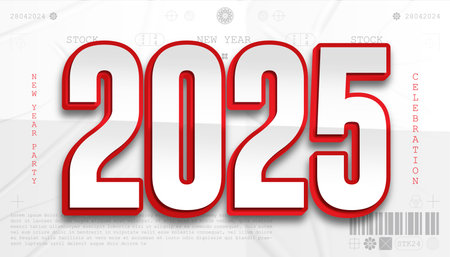 Happy New Year 2025. festive realistic decoration elegant number for Celebrate 2025 party, calender...