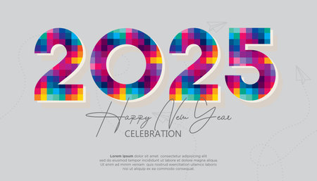 Happy New Year 2025. festive realistic decoration elegant number for Celebrate 2025 party, calender and posterのイラスト素材