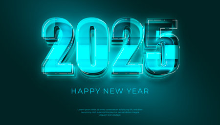 Happy New Year 2025. festive realistic decoration elegant number for Celebrate 2025 party, calender and posterのイラスト素材