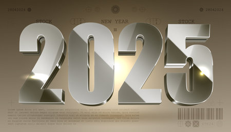 Happy New Year 2025. festive realistic decoration elegant number for Celebrate 2025 party, calender and posterのイラスト素材