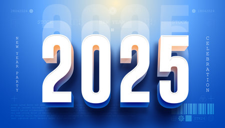 Happy New Year 2025. festive realistic decoration elegant number for Celebrate 2025 party, calender and posterのイラスト素材