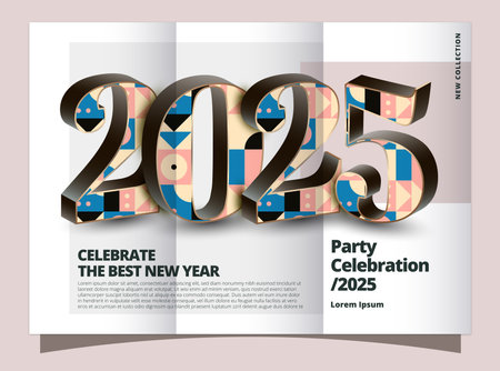 Happy New Year 2025. festive realistic decoration elegant 3D number for magazine, calender and posterのイラスト素材