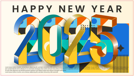 Happy New Year 2025 Designs. Elegant 3D colorfull poster designs. Vector design for a 2025 poster and calendarのイラスト素材