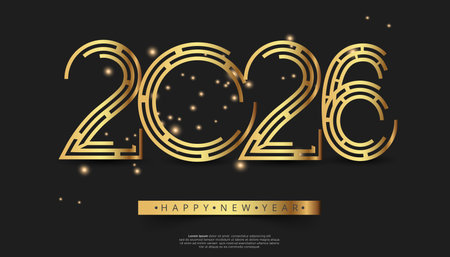 A sophisticated golden design featuring the year 2026 illuminated particles and Happy New Year text on a dark backgroundのイラスト素材