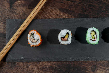 asian food sushi on wooden tableの写真素材