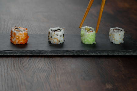 asian food sushi on wooden tableの写真素材