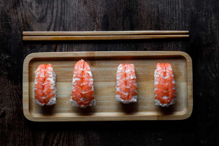 asian food  sushi on wooden tableの写真素材