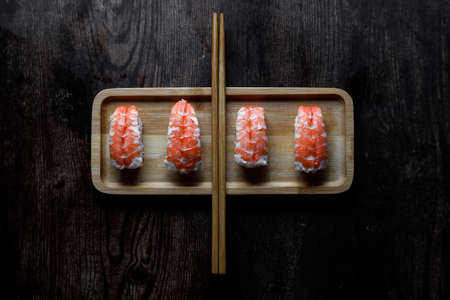 asian food sushi on wooden tableの写真素材
