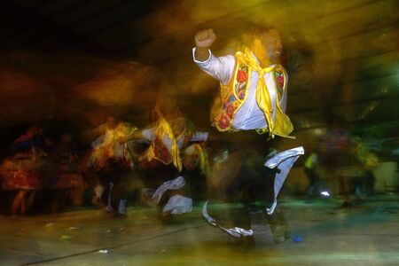 Huancayo, Junin. February 18, 2018 - artistic presentation of the vigorous, cultural and traditional dance of Huanca, the dance of Huaylarsh. Artistic record of the photographer.のeditorial素材