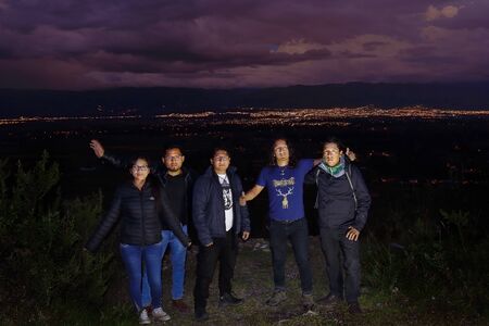 Huancayo, Junin. March 31, 2018 - group of trekking and adventure photographed during the evening at the top of Arhuaturoのeditorial素材