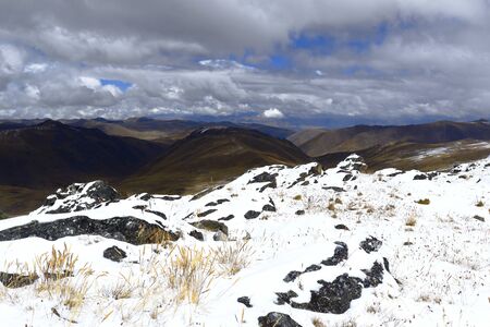 Imposing scenery after a heavy snowfall in the Huaytapallana mountain range in the central Andes of...