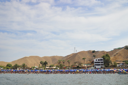 Agglomeration of people on the beach during any summer; The shot was made from a boat.のeditorial素材
