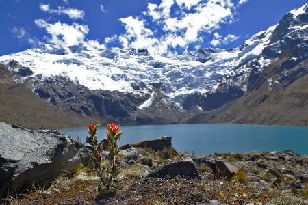 Beautiful Andean landscape in front of the Cochas mountainの写真素材