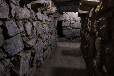 Chavin de Huantar temple complex, Ancash province, Peru. In the photograph the interior passageway...