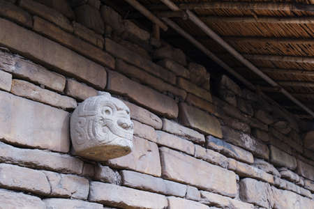 Chavin de Huantar temple complex, Ancash province, Peru. The photograph shows the nailed head, the...