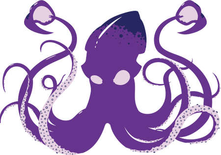A menacing vector squid design showing all 8 arms and both tentacles のイラスト素材
