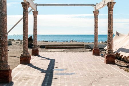 Column structure on beach shoreの写真素材