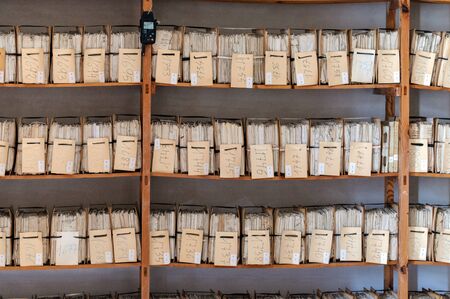 Shelves in old archive interior