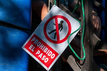 Hanging sign of forbidden to passの写真素材