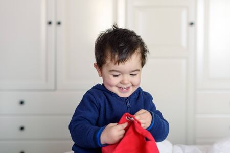 Little boy in blue sweatshirtの写真素材