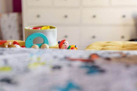 various children's toys in home roomの写真素材