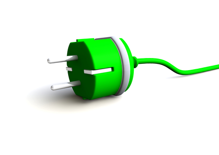 a green plug with cableの写真素材
