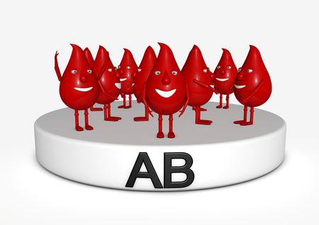 blood manikins on a socket with a sign with the blood group abの写真素材